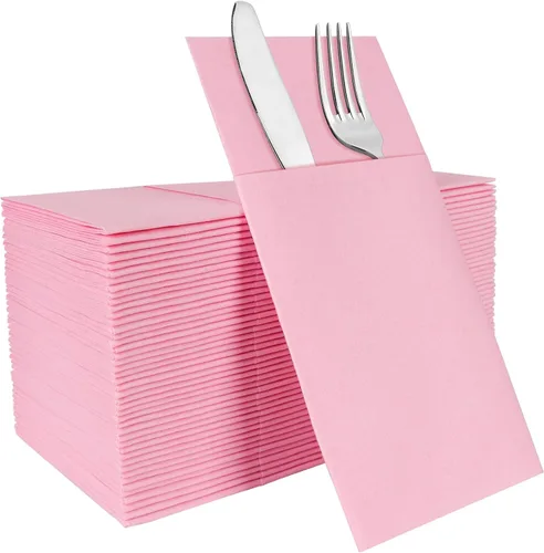 Miniatura 23 de Servilletas rojas desechables con sensación de lino con bolsillo integrado para cubiertos, preplegadas para cuchillos y tenedores, servilletas