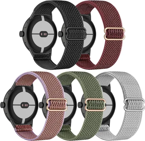 Miniatura 8 de Paquete de 5 correas elásticas de nailon compatibles con Google Pixel Watch 4, 3, 1.614 in, Google Pixel 2, Google Pixel 2, correas elásticas