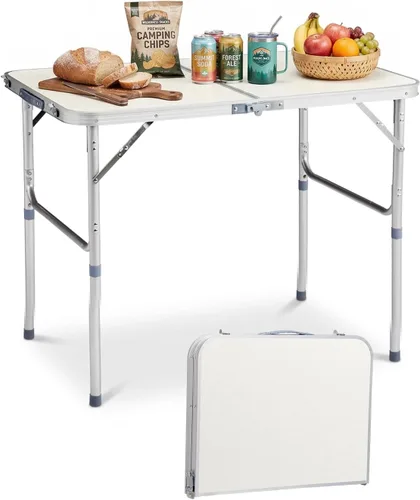 Miniatura 16 de Outvita Mesa de camping plegable portátil de 6 pies, mesa de altura ajustable impermeable para exteriores, mesa plegable de maleta ligera de Plateado