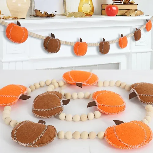 Miniatura 7 de DAZONGE Decoraciones de Halloween para interiores y exteriores, guirnalda de cuentas de murciélagos de fieltro de madera para decoración