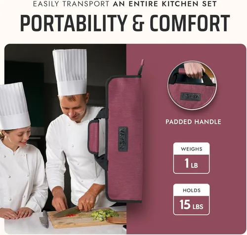 Miniatura 5 de Bolsa enrollable para cuchillos de chef Asaya - 12 bolsillos para cuchillos y utensilios de cocina - Nylon ligero, duradero y resistente a manchas