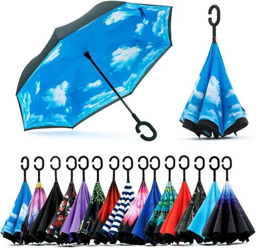 Miniatura 194 de SIEPASA Paraguas invertido invertido de 49/56 pulgadas, doble toldo extra grande, ventilado, resistente al viento, impermeable, paraguas de golf