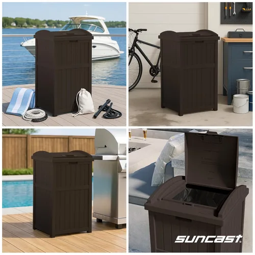 Miniatura 5 de Suncast - Cubo de basura de resina para exteriores de 33 galones con tapa, para usar en el patio, la terraza o el jardín, color marrón