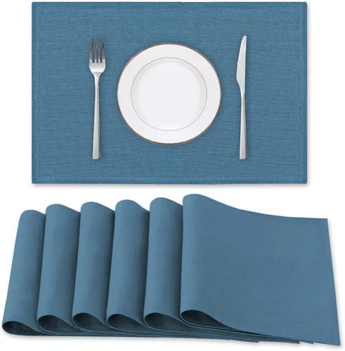 Miniatura 20 de H.VERSAILTEX Juego de 4 manteles individuales de lino de alta calidad para mesa de comedor, a prueba de derrames, impermeables, resistentes al