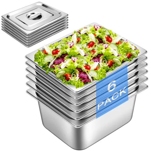 Miniatura 12 de Sartén de hotel con tapas de medio tamaño de 6.35 cm de profundidad, platos calentadores de acero inoxidable para buffet, sartén de mesa de vapor
