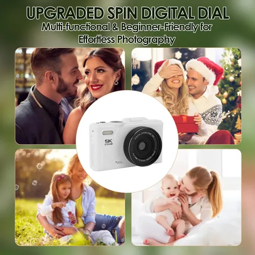 Miniatura 5 de Cámara digital 5K para fotografía con pantalla abatible de 180 ° de 3 pulgadas, cámara de vlogging de 75MP para, cámara compacta HD, zoom digital