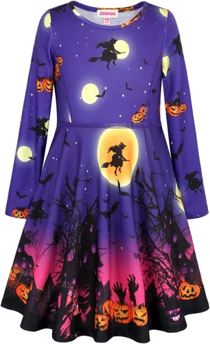JESKIDS Vestido de manga larga para niñas pequeñas, teñido anudado, unicornio, flamenco, vestido de fiesta con bolsillos