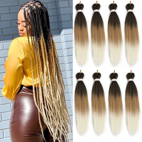 Miniatura 14 de Leeven 26 pulgadas, 2 paquetes de cabello trenzado color lila claro preestirado, cabello trenzado lavanda preestirado, extensiones de cabello