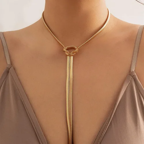 Miniatura 5 de Collar de oro para mujer, a la moda, delicado, largo, de oro, cadena de serpiente trenzada, collares en Y, accesorios de disfraz de diosa griega