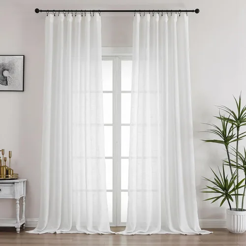 Miniatura 41 de Cortinas semitraslúcidas de lino neutro de 84 pulgadas de largo, cortinas y cortinas de lino beige crema que filtran la luz, tratamientos modernos