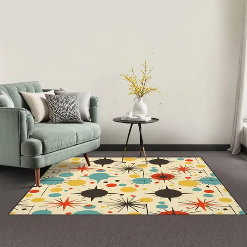 Miniatura 2 de Alfombras bohemias de 32 x 48 pulgadas, de mediados de siglo, años cincuenta, colores retro atómicos, sin costuras, lavable, alfombra de pelo bajo