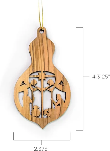 Miniatura 2 de Adornos de madera de olivo de Tierra Santa, adorno de pesebre de madera con bombilla 2D, pastores y ángeles, adornos de Navidad cristianos de 2 x 4