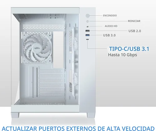 Miniatura 5 de MUSETEX Caja de PC ATX, 6 Ventiladores ARGB PWM Pre-Instalados, Soporte para RAD de 360MM, Caja de PC para Juegos con Type-C, Vista Completa de 270°