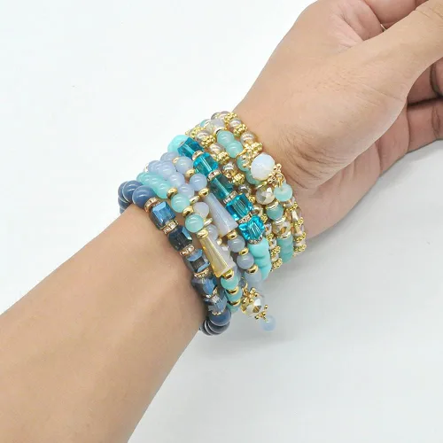 Miniatura 5 de VONRU - Conjuntos de pulseras bohemias para mujer, 6 juegos de pulseras elásticas apilables multicolor, estilo hippie, joyas finas