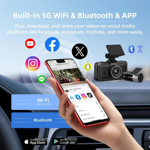 Miniatura 3 de Miofive Dash Cam - Cámara delantera y trasera para automóvil, 4K+4K, WiFi, Bluetooth, con tarjeta SD de 64 GB, cámara dual para auto con monitoreo