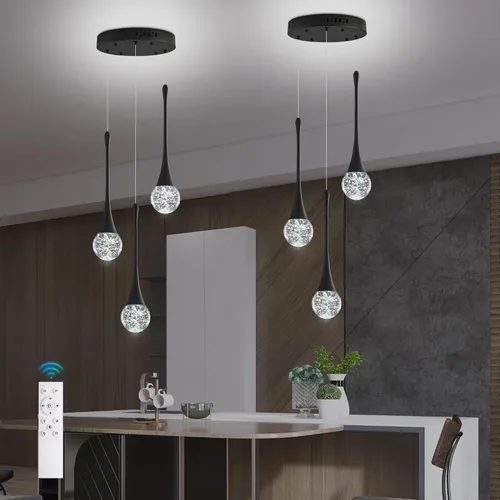 Miniatura 20 de Moderno candelabro de cristal de 7 luces, color negro, H60 pulgadas, techo alto, espiral, regulable, LED, burbuja, gota de lluvia, lámpara