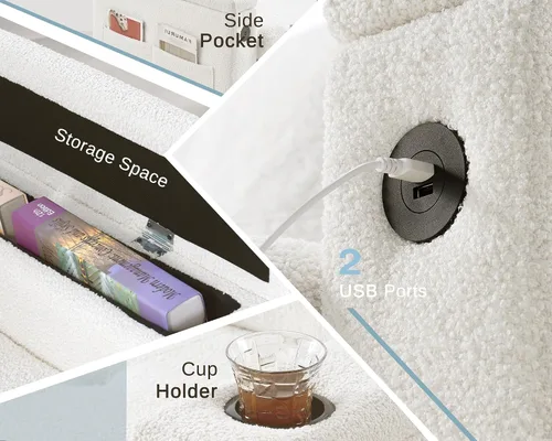 Miniatura 3 de PaPaJet Sofá cama modular de 84 pulgadas, sofá cama extraíble con diván de almacenamiento, sofá cama convertible copetudo con 2 USB y portavasos