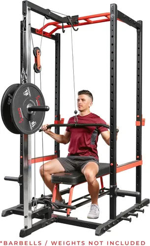Miniatura 10 de Sunny Health & Fitness Power Zone Strength Rack Power Cage - 1000 LB Weight Capacity, Spotter Bar, Angled Pull-Up Bar, J-Hooks, Resistance Band