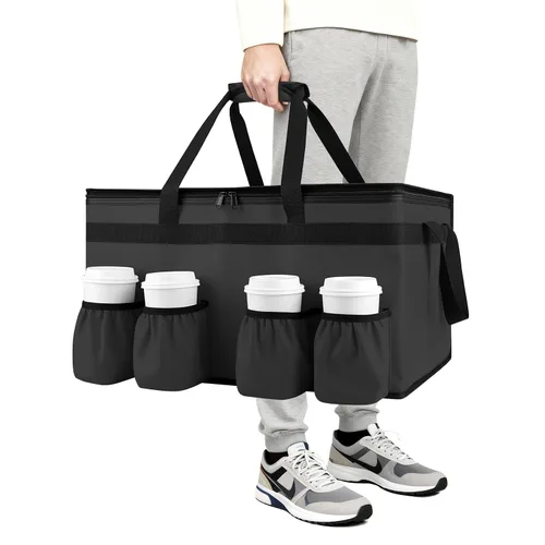 Miniatura 14 de Bolsa de entrega de alimentos con aislamiento con 4 portavasos, bolsas de comestibles aisladas extra grandes para mantener los alimentos Rojo