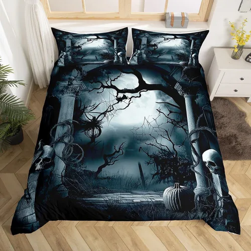 Miniatura 2 de Erosebridal Juego de ropa de cama con diseño de árbol de Halloween, tamaño matrimonial, funda de edredón gótica espeluznante para adolescentes