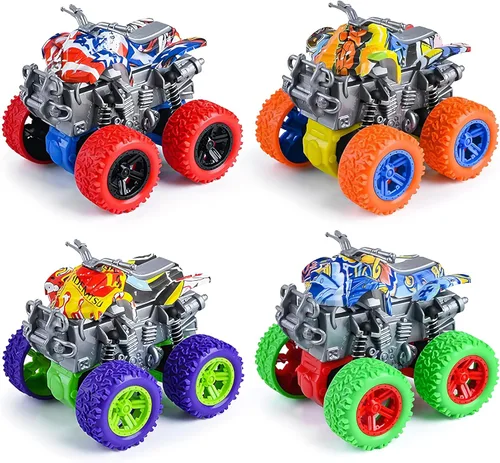 Juguetes de Monster Truck - Juego de 4 camiones de juguete con motor de fricción, motocicletas de juguete, coches de empuje y marcha, juego de Tipo_c