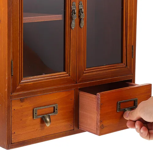 Miniatura 6 de Holibanna Armario de pared de madera vintage con puertas dobles, caja de almacenamiento pequeña multifuncional para cocina y hogar, organizador