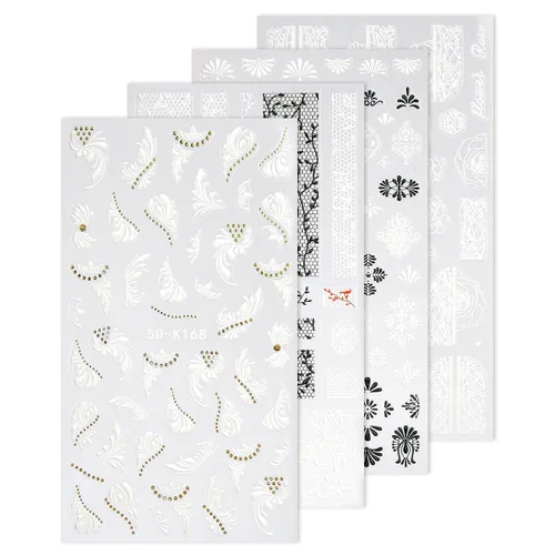 Miniatura 7 de Calcomanías de uñas, 4 hojas en relieve floral 5D, autoadhesivas para manicura de bricolaje