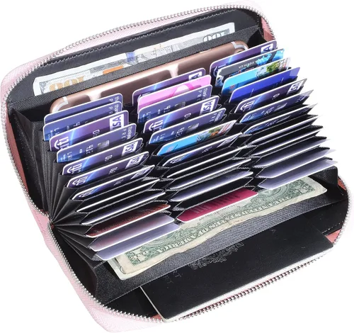Miniatura 2 de Easyoulife Tarjetero de cuero genuino para mujer con 36 ranuras de seguridad RFID, L
