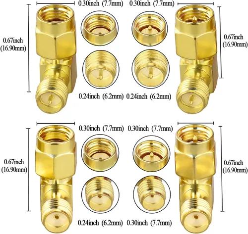 Miniatura 3 de TUOLNK 45 grados SMA macho/hembra a RP SMA hembra/macho Kit de conector de codo para cable de extensión de antena LTE chapado en oro Conector