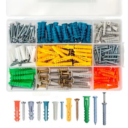 Kit de anclaje para paneles de yeso con tornillos, juego de 144 piezas de tornillos y anclajes de colores, incluye 6 tamaños de anclajes de pared de