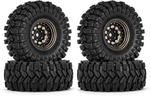 Juego de neumáticos de rueda Beadlock de 1.0 de latón con revestimiento negro INJORA para Axial SCX24 AX24 TRX4M FCX24, actualización 1/24 1/18 para