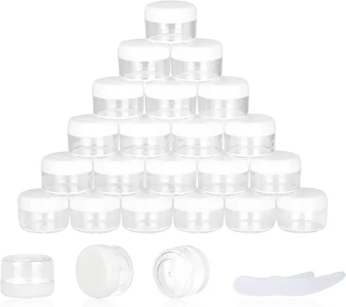 Miniatura 12 de 100 piezas de 5 gramos Envases de muestra, tarros vacíos de 5 ml con tapas, envases cosméticos pequeños, tarros de muestra mini con 8 piezas de mini