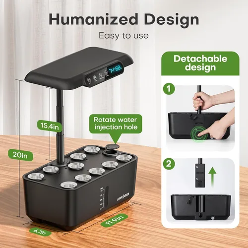 Miniatura 5 de Ahopegarden Sistema de cultivo hidropónico Jardín de hierbas: kit de jardín interior de 10 cápsulas con luz LED de cultivo y pantalla inteligente