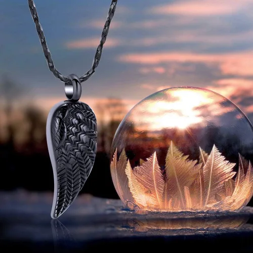 Miniatura 6 de Imrsanl Collar de urna de cremación de ala de ángel para cenizas para mujeres y hombres, colgante de urna de acero inoxidable, soporte para cenizas