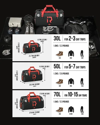 Miniatura 5 de BORLENI Bolsa de lona impermeable para motocicleta, bolsa trasera de equipaje con gran espacio de almacenamiento, cierre superior enrollable