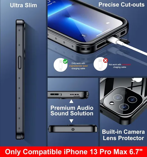 Miniatura 6 de SPIDERCASE Solo diseñada para el iPhone 13 Pro Max, funda impermeable, lente incorporada y protector de pantalla, protección completa de alta