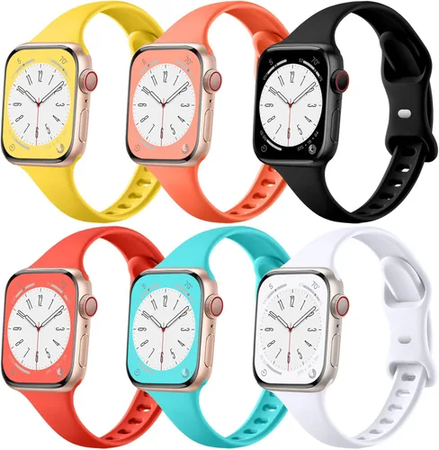 Miniatura 14 de Lerobo 6 Pack Thin Slim Bands Compatible with Apple Watch 38mm 40mm 41mm 42mm 44mm 45mm 46mm 49mm for Women Men, Soft Silicone Sport Strap Wristband