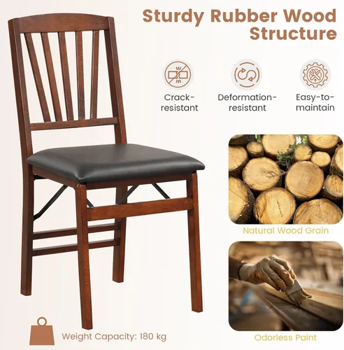 Miniatura 5 de TANGZON Folding Chairs 2/4 Pieces Rubber Wood Padded Dining Chairs with PVC Leather Exterior and Backrest for Home Kitchen Office Upholstered Guests