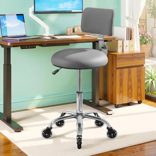 Miniatura 11 de Silla de dibujo con ruedas, silla de dibujo de oficina con soporte de espalda, taburete de escritorio de pie ajustable en altura con cojín de piel
