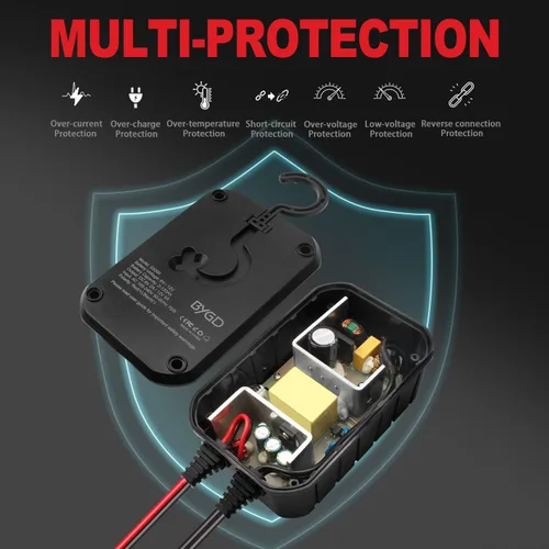 Miniatura 5 de BYGD Cargador de batería inteligente 5A 6v 12v automotriz, cargador de batería de flotador de ciclo profundo, desulfador de batería de reparación