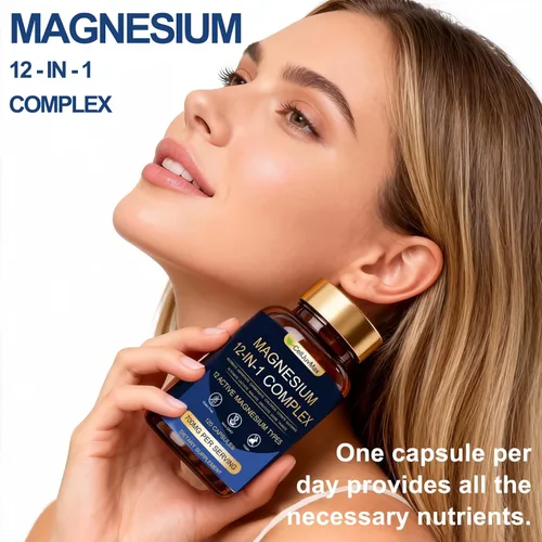 Miniatura 5 de Complejo 12 en 1 de magnesio 700 mg, con glicinato y citrato, suplemento vegano para el bienestar diario, 120 cápsulas (1)