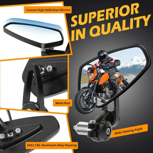 Miniatura 2 de Espejos retrovisores negros de aluminio CNC para extremos de manillar de motocicleta Compatible con GROM MSX125 CB500F Kawasaki Z125 pro Z650 Z750