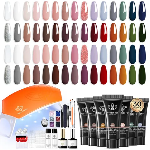 Miniatura 11 de Modelones Poly Gel Nail Kit 30 Colors with 8 W Nail Lamp Pink Yellow Golden Nude Nail Forms Slip Solution Builder Thickening Manicure Tools Polygel