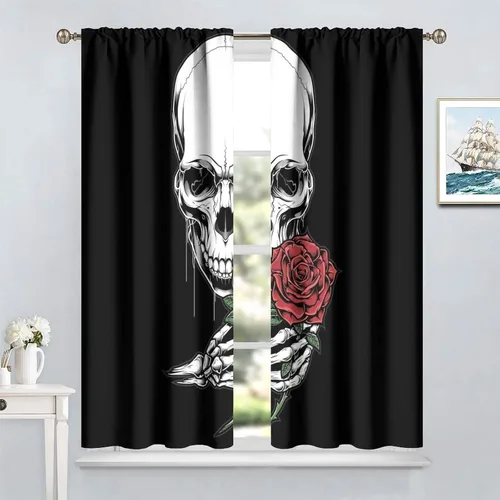 Miniatura 8 de Cortinas opacas con diseño floral de rosas para cocina, retro, rústicas, románticas, con bolsillo para barra, cortinas opacas para dormitorio, sala