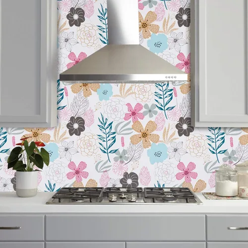 Miniatura 8 de Mecpar - Papel pintado floral de despegar y pegar - 17.71" x 78.7", flores perennes, resistente al agua, extraíble para baño o gabinete