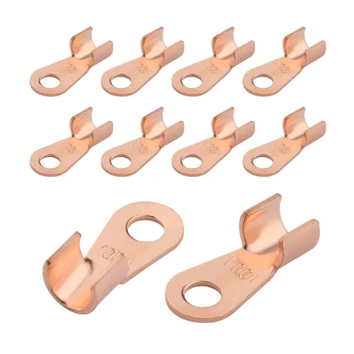 Miniatura 25 de Fielect 100 Uds. Terminales de cable de batería de alambre de cobre abierto OT-10A, terminales de anillo de crimpado, conectores de orificio