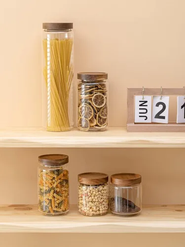 Miniatura 4 de Kanwone Recipientes herméticos para almacenamiento de alimentos con tapas de bambú, juego de 5, recipientes apilables de almacenamiento
