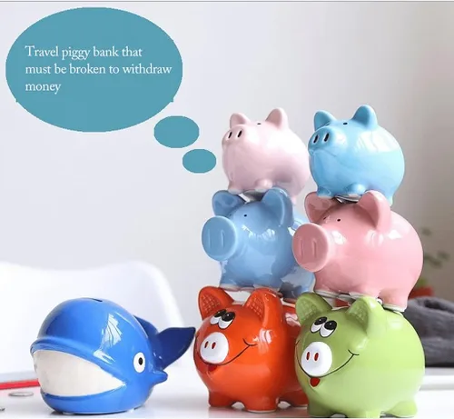 Miniatura 4 de Alcancía, alcancía decorativa de cerámica para adultos y niños para apreciar un bonito banco de dinero para niños y niñas (azul, blanco, rosa)