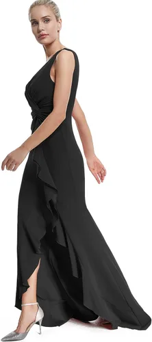Miniatura 3 de Lsisi Vestido largo formal de noche para mujer, con cuello en V, sin mangas, con abertura alta