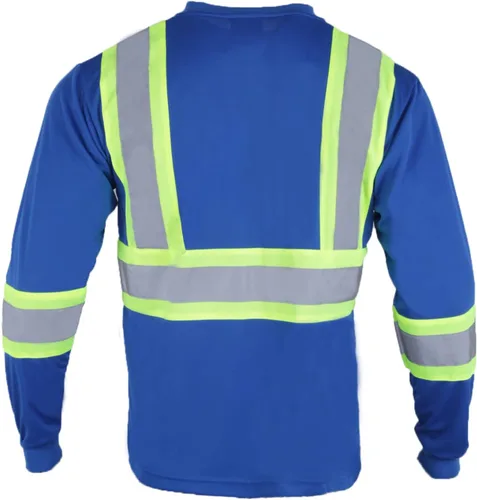 Miniatura 3 de VENDACE Camiseta de trabajo de seguridad de alta visibilidad para hombre, ANSI Clase 2, camisa de manga larga reflectante con bolsillo (azul rey, XL)